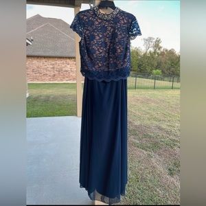 Blue Open Back Long Prom Dress